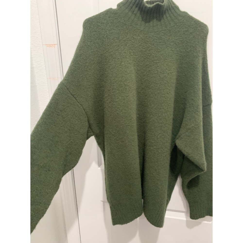 Zara Wool Blend Mock Neck Oversized Knit Sweater Olive Green Medium